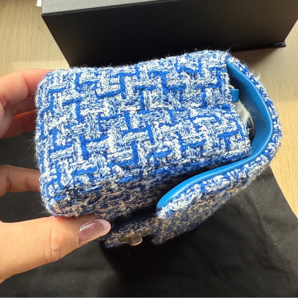 NIB Chanel Blue Tweed and white mini flap with silver hardware - Picture 4 of 11
